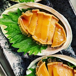 Sous Vide Abalone & cherry smoked oyster sauce, with Shiso Butter